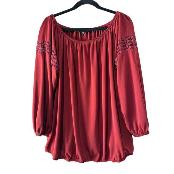 Lane Bryant Peasant Top Rust Red Lace Size 22/24 Long Sleeve Stretchy - Picture 2 of 12